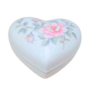 Handmade Lidded Ceramic Heart Trinket Dish, Rose Decor Treasure Box For Jewelry